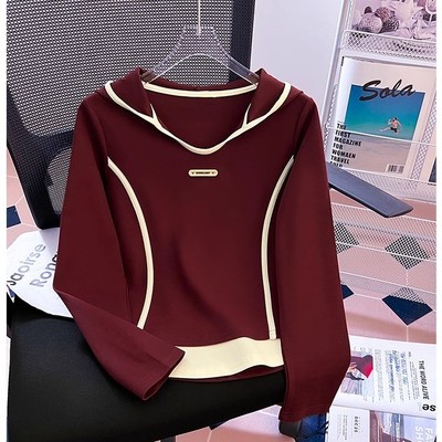 广州十三行高货女装安可拉红色连帽卫衣秋冬季韩版假两件T恤上衣
