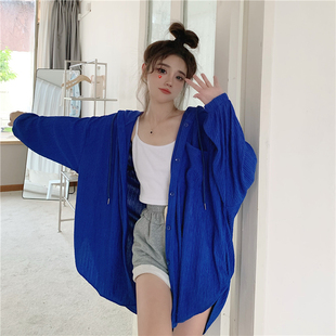 2026夏季空调服学生百搭中长款休闲连帽防晒衣女夏薄款衬衫外套女