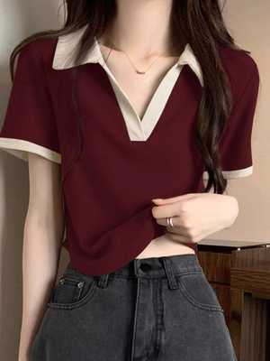 短款短袖上衣印花高腰修身