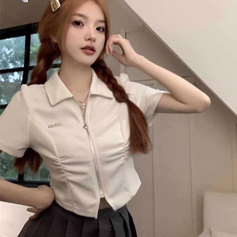 常规显瘦华夫格女设计感短袖收腰