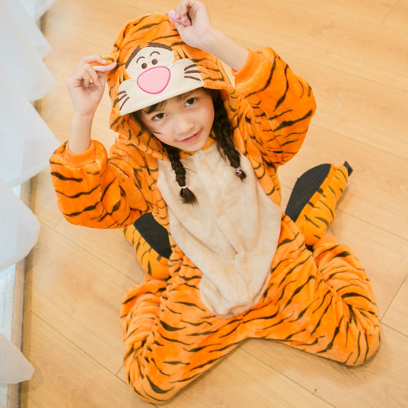 秋冬珊瑚绒跳跳虎恐龙连体睡衣
