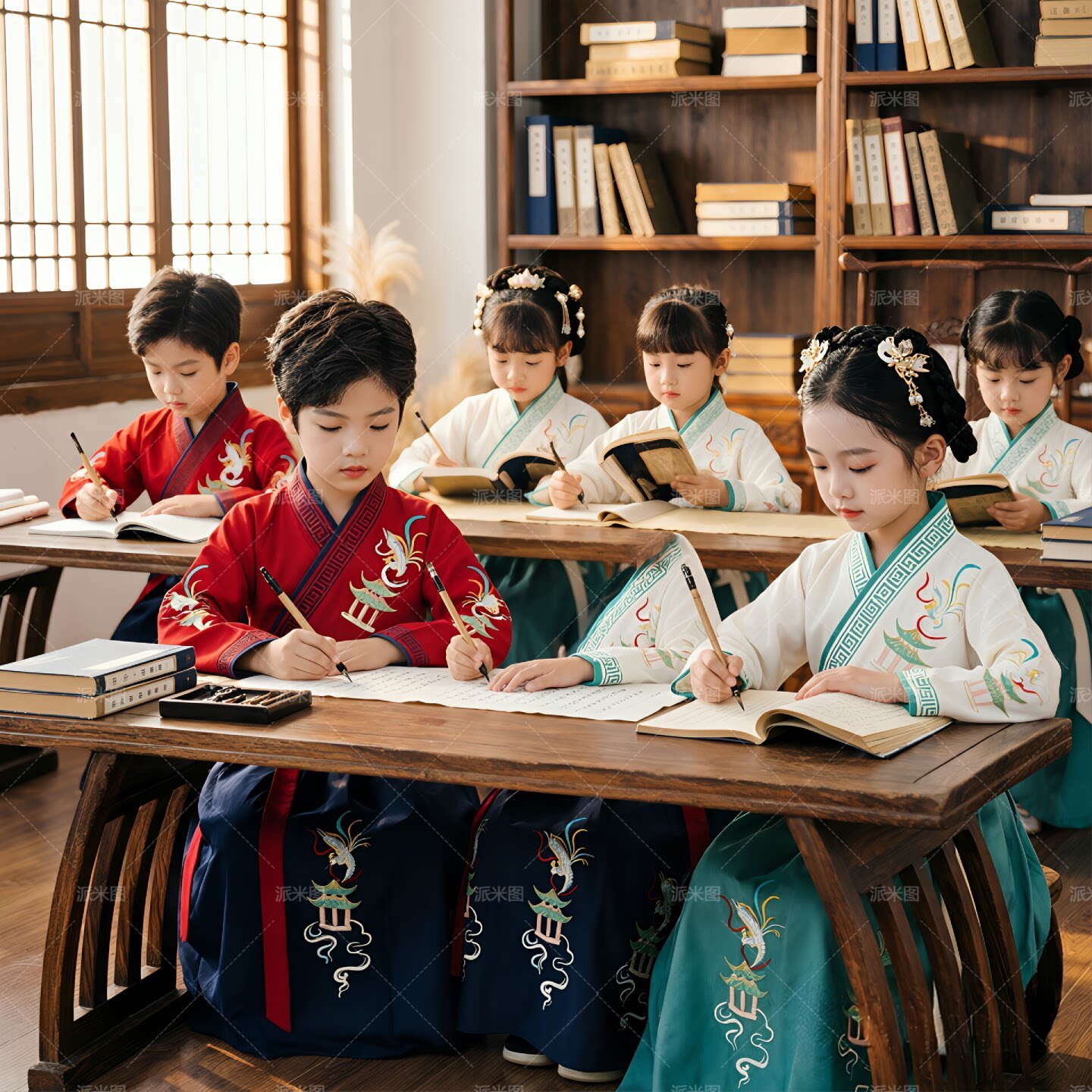 儿童开笔礼汉服一年级国学服装演出服饰男童人字帖小学生经典诵读