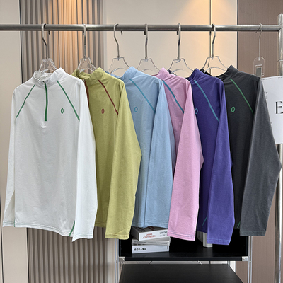 大厂订单！男女款户外山系撞色明线字母半拉链骑行运动长袖T恤衫