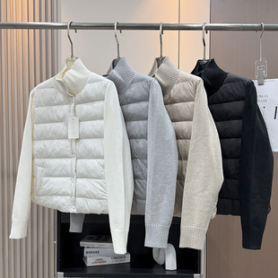 大厂订单 针织拼接立领棉衣外套女冬 轻盈保暖珍珠绒羊毛棉服时尚