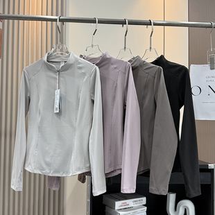 T恤运动打底衫 百搭立体剪裁磨毛半拉链长袖 女 秋冬修身 大厂订单