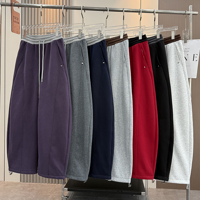 大厂订单！冬季抽绳宽松简约奥粒绒加厚保暖休闲阔腿卫裤弯刀裤女