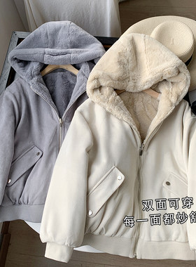 加绒保暖宽松连帽麂皮绒外套女冬
