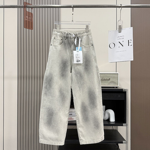 美式复古！雅痞帅气做旧复古高腰宽松直筒阔腿牛仔裤弯刀裤女春