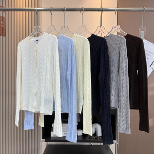 春季 空调衫 新品 针织开衫 外套女 简约百搭通勤麻花长袖 大厂订单