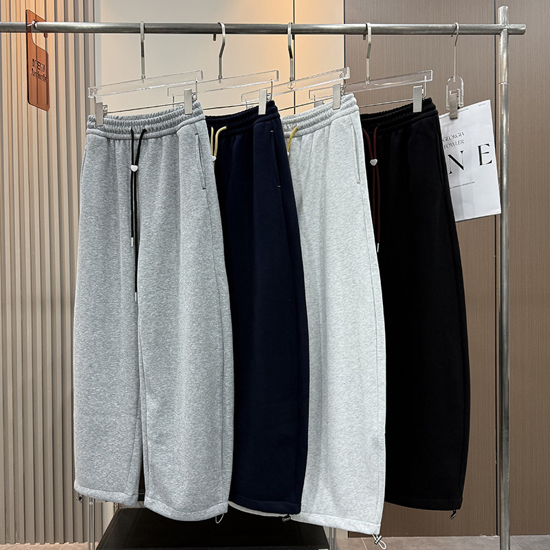 大厂订单！冬季松紧腰宽松加厚奥粒绒保暖束脚阔腿休闲运动卫裤女