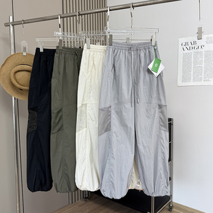 大厂订单！松紧腰防紫外线冰丝网纱透气速干工装裤伞裤防晒裤女夏