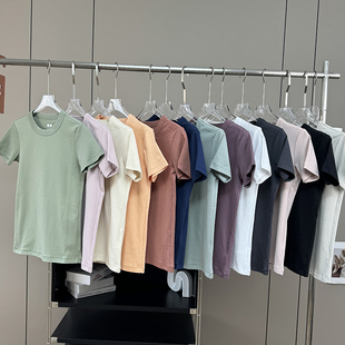 日单大厂订单！2025夏季新品修身百搭基础款荃棉正肩短袖T恤衫女