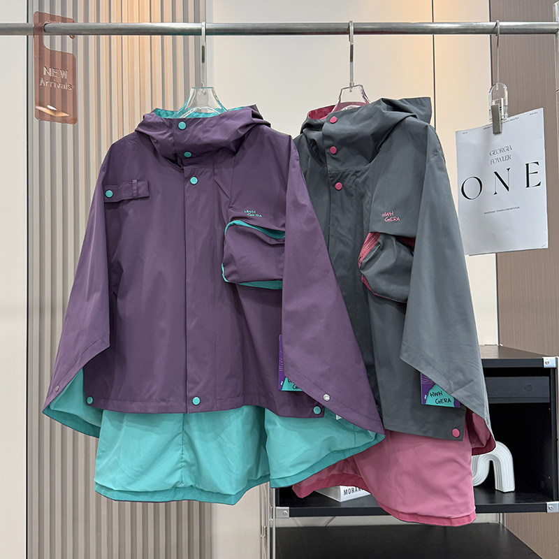 大厂订单！秋冬轻量露营徒步户外工装斗篷外套休闲连帽披肩夹克女