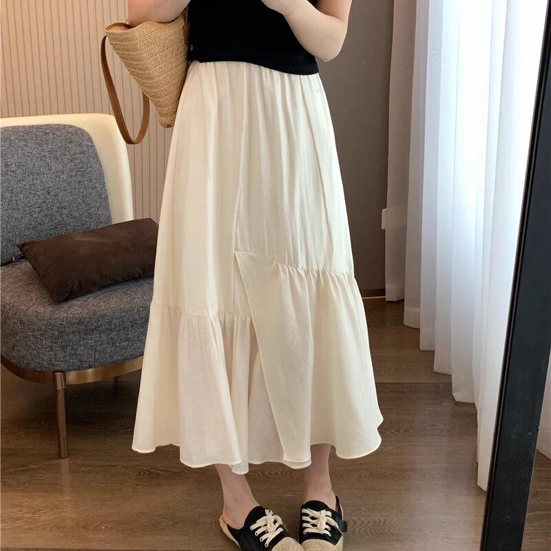 浪漫唯美！轻盈透气醋酸天丝亚ma珍珠色花瓣裙摆A字半身裙女夏款
