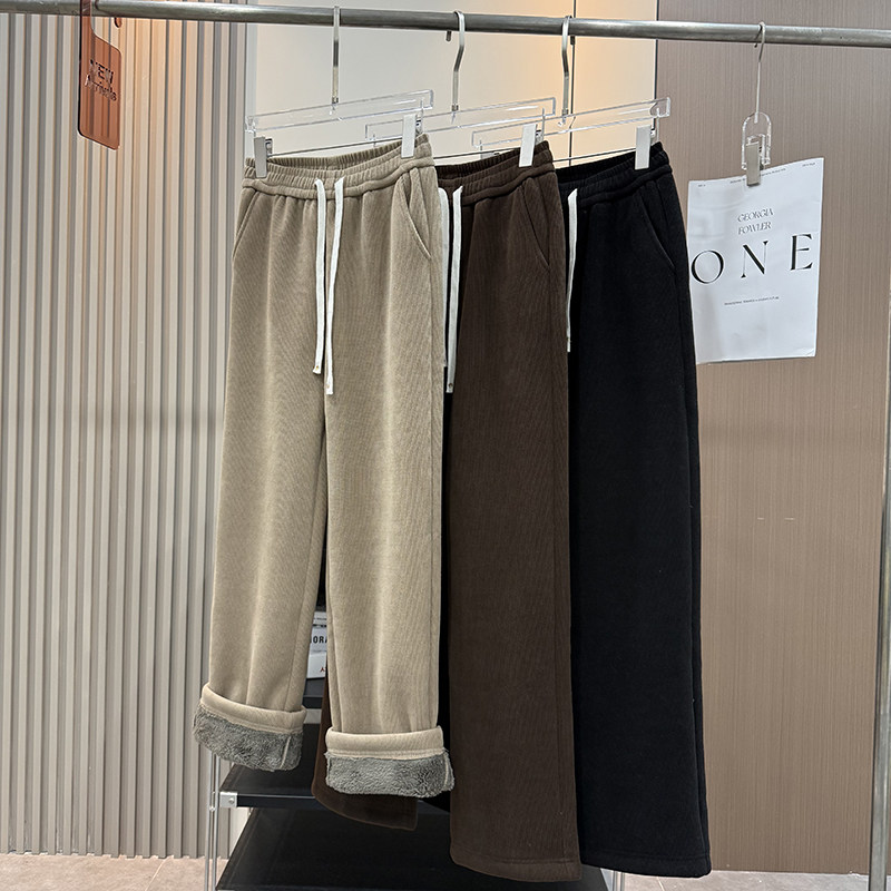 大厂订单！冬季新品抽绳松紧宽松加厚羊羔绒保暖灯芯绒直筒休闲裤