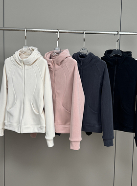 LU同款！秋冬款修身收腰加厚保暖防风双面奥粒绒连帽摇粒绒外套女