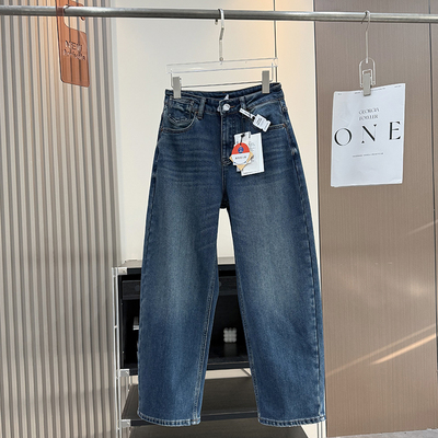 视觉显瘦！高腰显瘦加绒刺绣窄版弯刀牛仔裤小个子直筒阔腿裤女冬