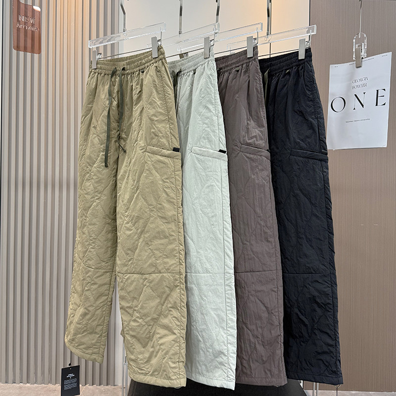 大厂订单！户外防风防泼水绗缝夹棉御寒保暖直筒休闲抽绳棉裤女冬