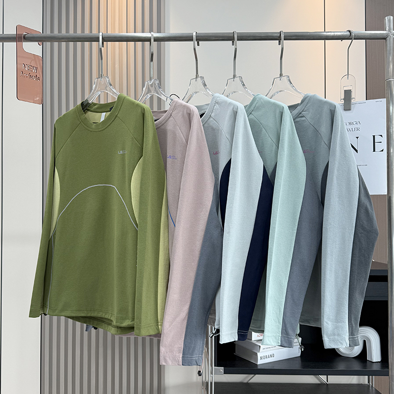 户外山系机能风！情侣款撞色透气排汗宽松休闲运动长袖T恤打底衫