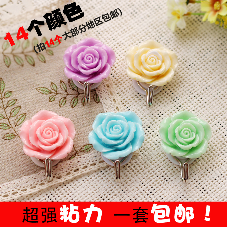 花朵粘钩强力承重墙壁免打孔厨房卫生间创意个性可爱玫瑰花挂钩