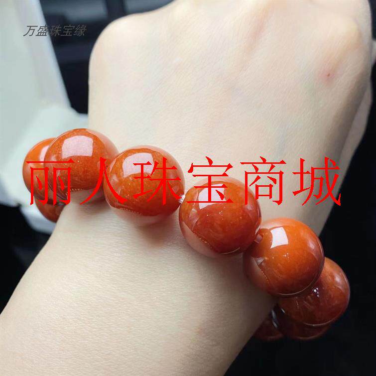 缅甸精挑翡翠色玉石手链冰糯种红翡色饰品女款送礼转运圆珠子手串