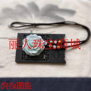 缅甸翡翠色玉牡丹花朵吊坠长款毛衣链花开富贵玉佩女款大号玉项链