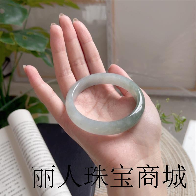 缅甸冰种翡翠色飘绿玉手镯贵妃飘花镯满阳绿玉石冰透玉镯子正圈女