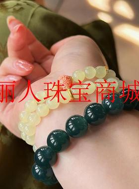 新疆和田玉两圈手链若羌黄玉原创新中式女款国风老料小众圆珠手串