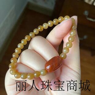 和田玉色糖玉圆珠单圈手链手串珠子温润饱满搭南红转运桶珠配饰件