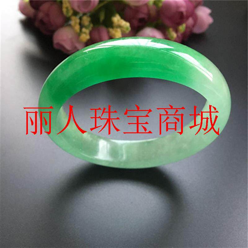 新款翡翠色阳绿手镯缅甸老料冰糯种玉手镯飘花玉镯女款玉器有气质