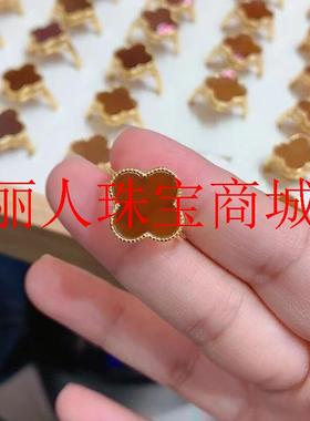 新疆且末料全糖和田玉四叶草吊坠戒指套装锁骨链焦红糖镀银女饰品