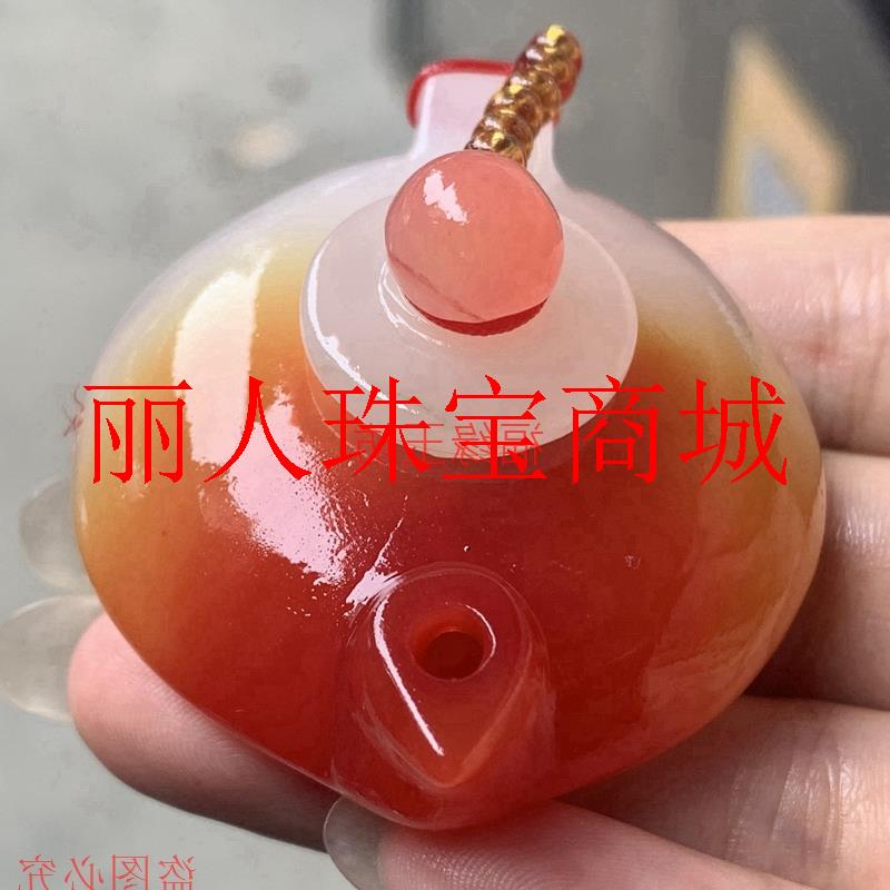 精选原石金丝玉手把件俏色玉壶玉石把把壶手把件男士随身手持把玩