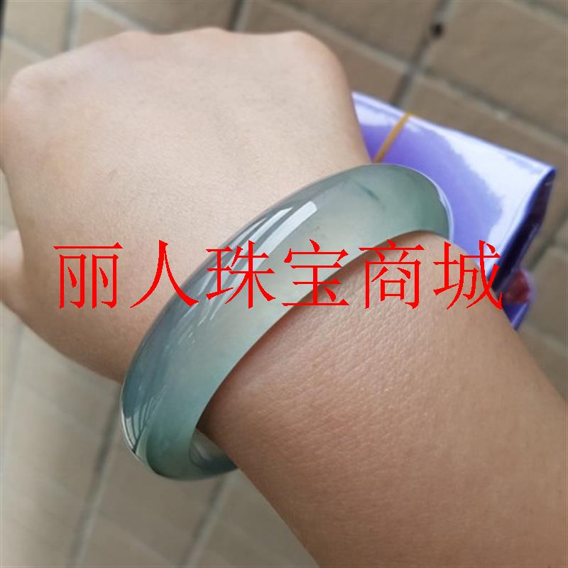 缅甸翡翠色玉手镯冰种飘花玉镯子通透水润高级感圆镯新中式国风款