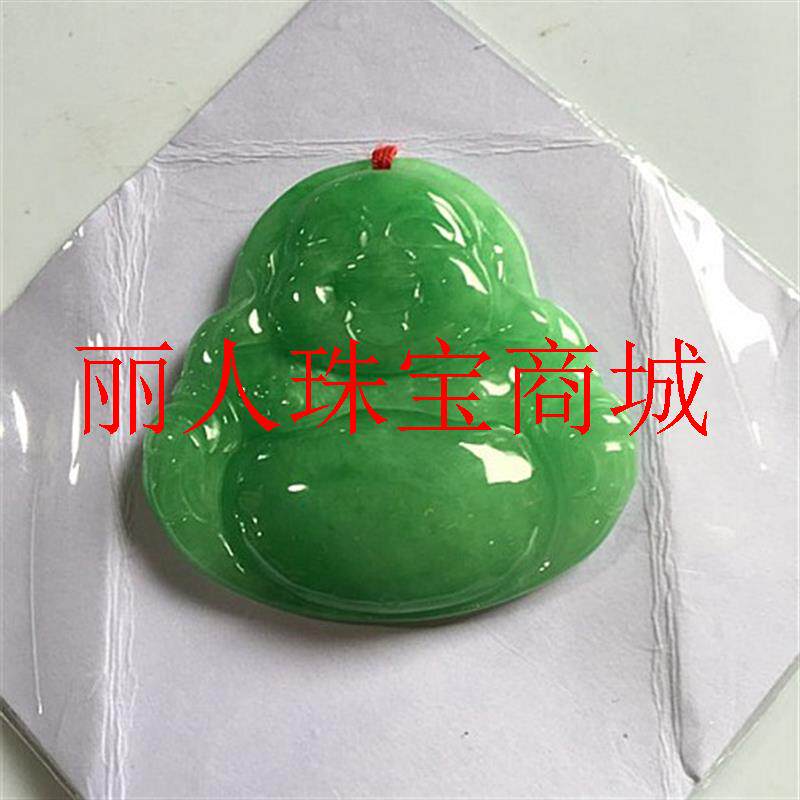 缅甸翡翠色苹果绿玉石玉佛吊坠冰糯种满绿飘花翡翠色佛公挂件男女
