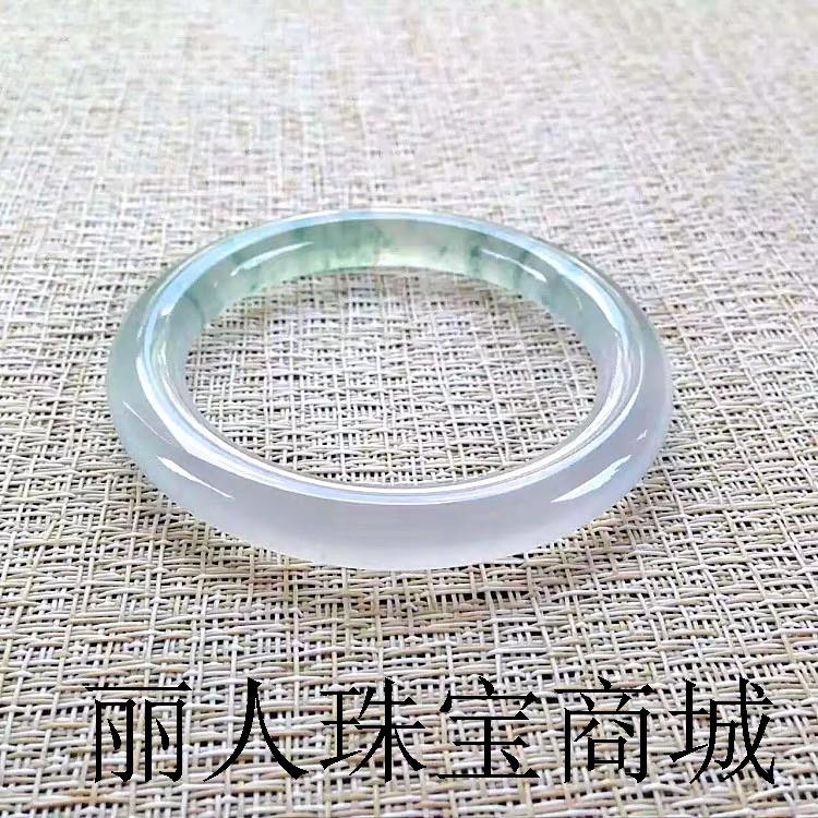 缅甸翡翠色飘绿冰种飘花玉手镯旺夫少女款细条送礼圆条贵妃玉镯子