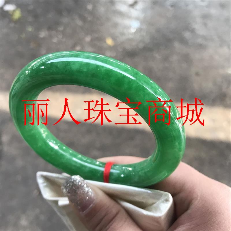 缅甸翡翠色手镯干青冰糯种满绿