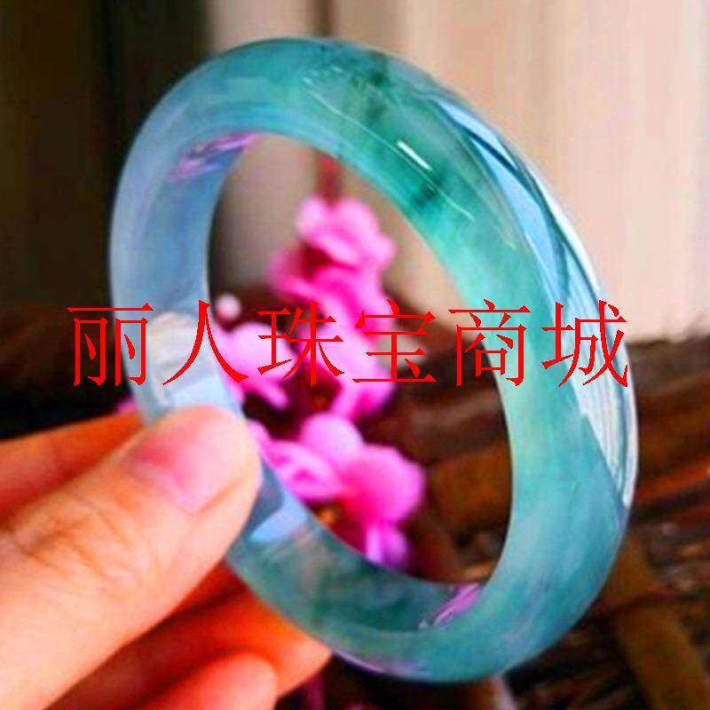 缅甸玉石翡翠色手镯飘兰花正圆女款贵妃玉镯冰种飘花玉镯饰品送礼
