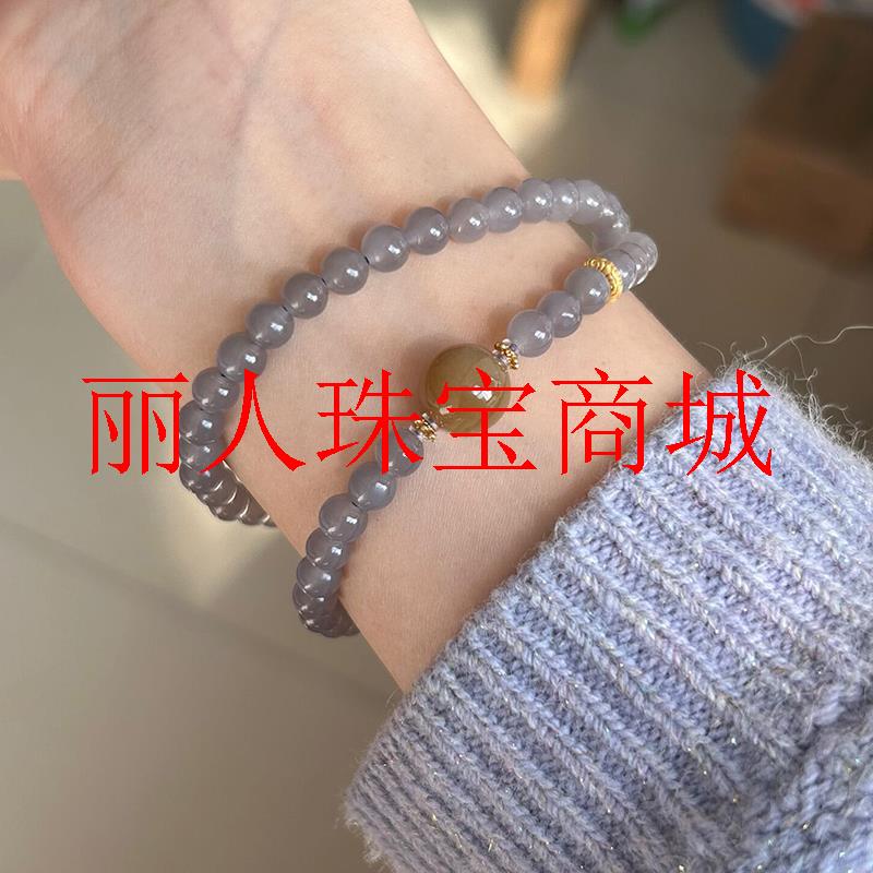 青海料和田玉烟紫小米珠项链锁骨链烟灰紫罗兰手链两用少女感手串