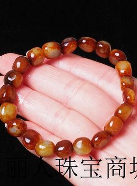 新疆和田玉色籽料原石手链单圈红皮白肉红沁手串男女款送朋友礼物