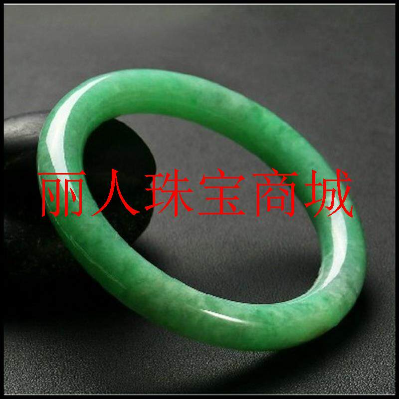 精品缅甸冰糯种圆条阳绿飘花翡翠玉石色手镯玉饰品女款翡翠首饰品