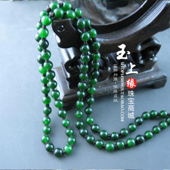 满绿干青铁龙生翡翠色手工精工编织圆珠玉石挂绳项链精品配饰挂链