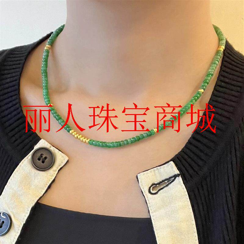 缅甸翡翠色干青阳绿玉项链国风中式原创时尚女款辣绿算盘珠锁骨链
