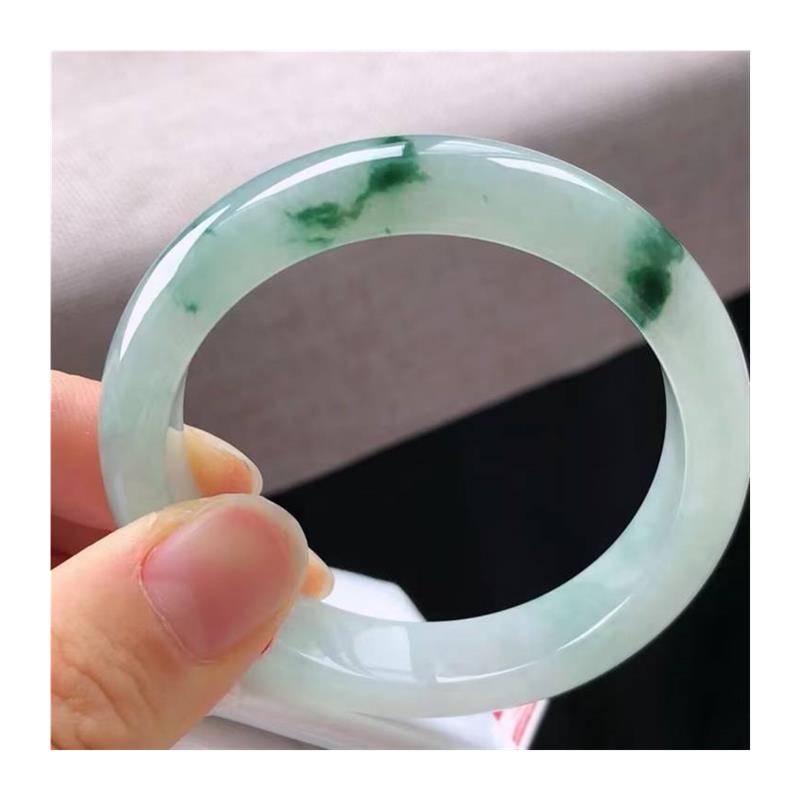 精品缅甸翡翠色手镯冰糯种阳绿白冰飘花飘绿玉镯子新中式国风女款