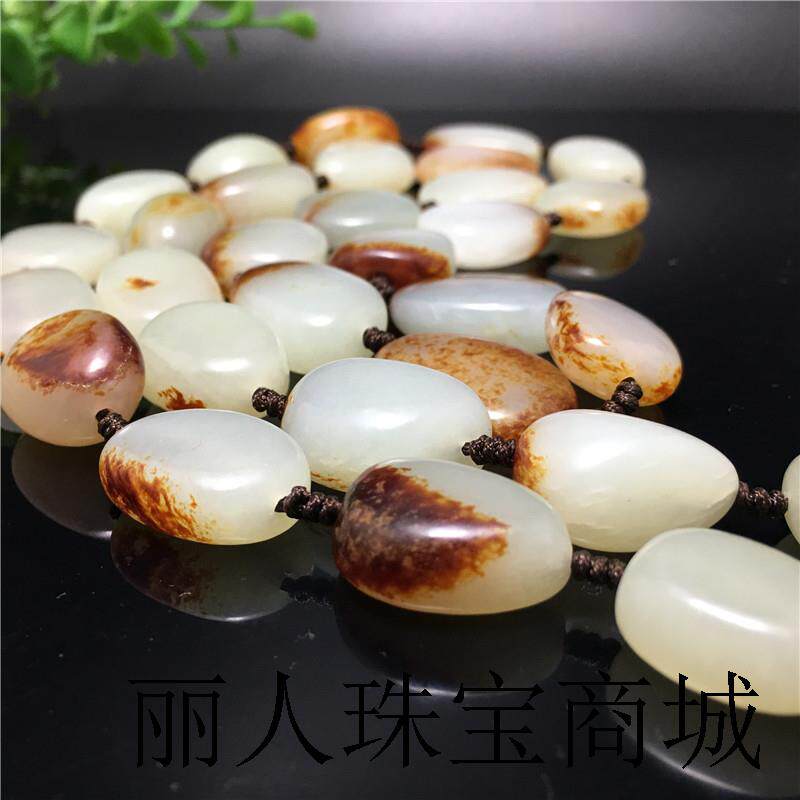 新疆和田玉高端珠宝首饰羊脂级白玉随形原石籽料锁骨链沁红皮项链