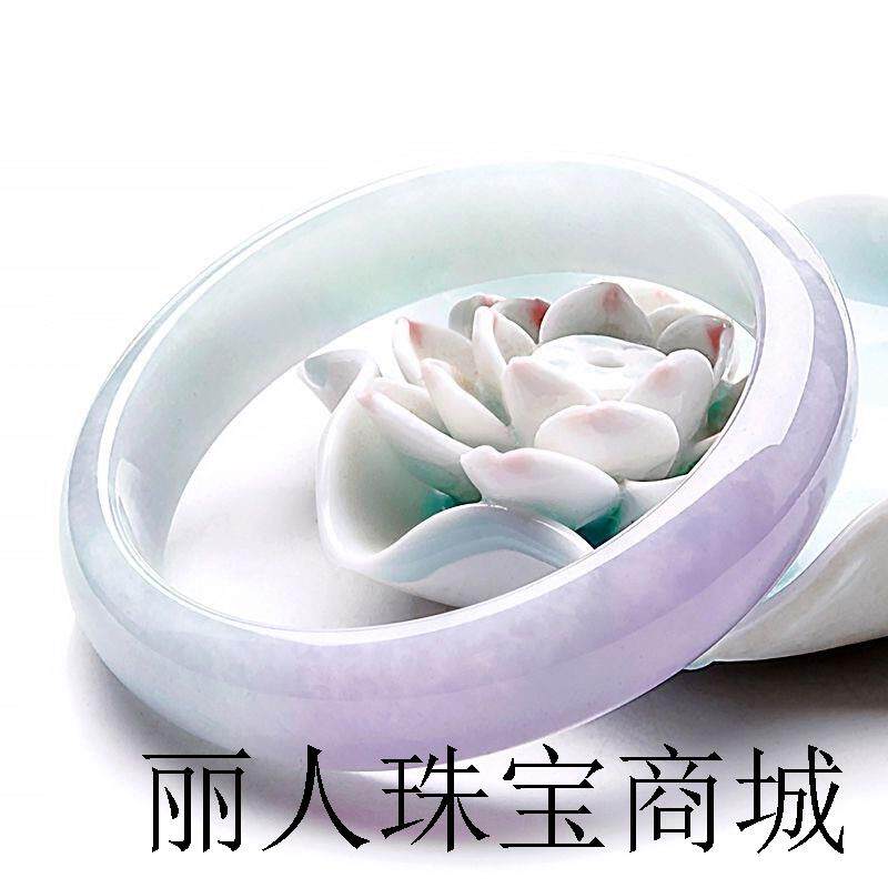 缅甸翡翠色手镯春彩紫罗兰飘阳绿冰糯玉镯缅甸翡翠色玉镯子玉手镯
