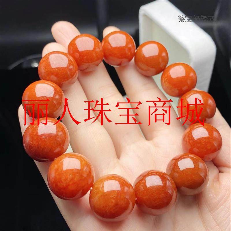 缅甸精挑翡翠色玉石手链冰糯种红翡色转运圆珠子手串饰品女款送礼