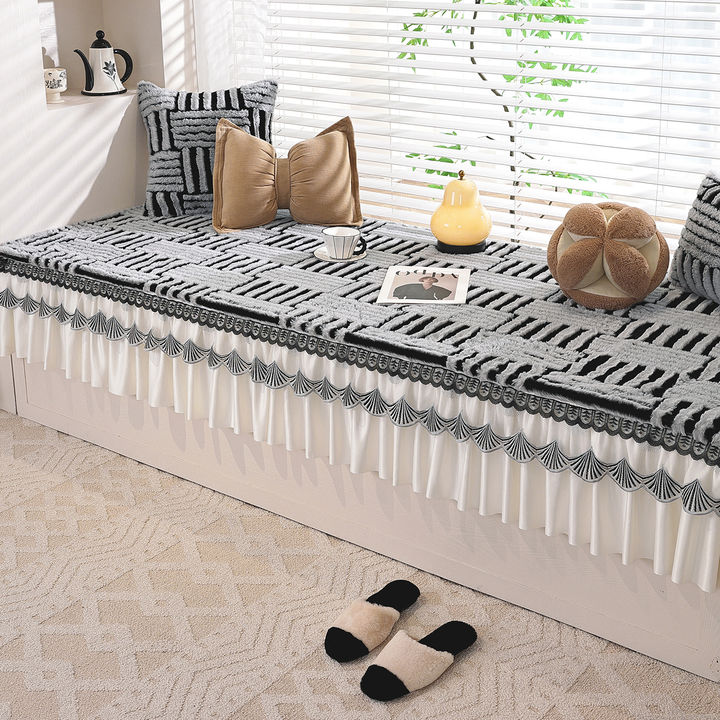 兔毛绒飘窗垫冬窗台垫阳台面铺垫