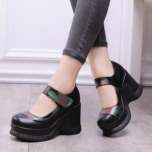 厚底春秋新款民族风防水台女鞋