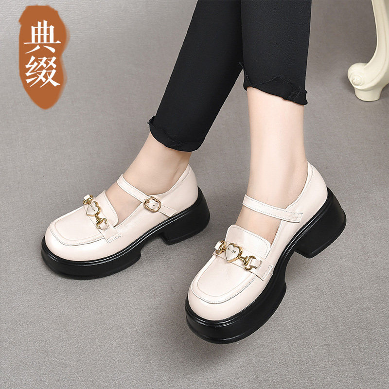 高跟单鞋女玛丽珍2025年秋冬新款时尚圆头厚底真皮透气乐福鞋女鞋,女鞋,乐福鞋（豆豆鞋）,淘宝优惠券,粉丝福利购,淘宝优惠卷