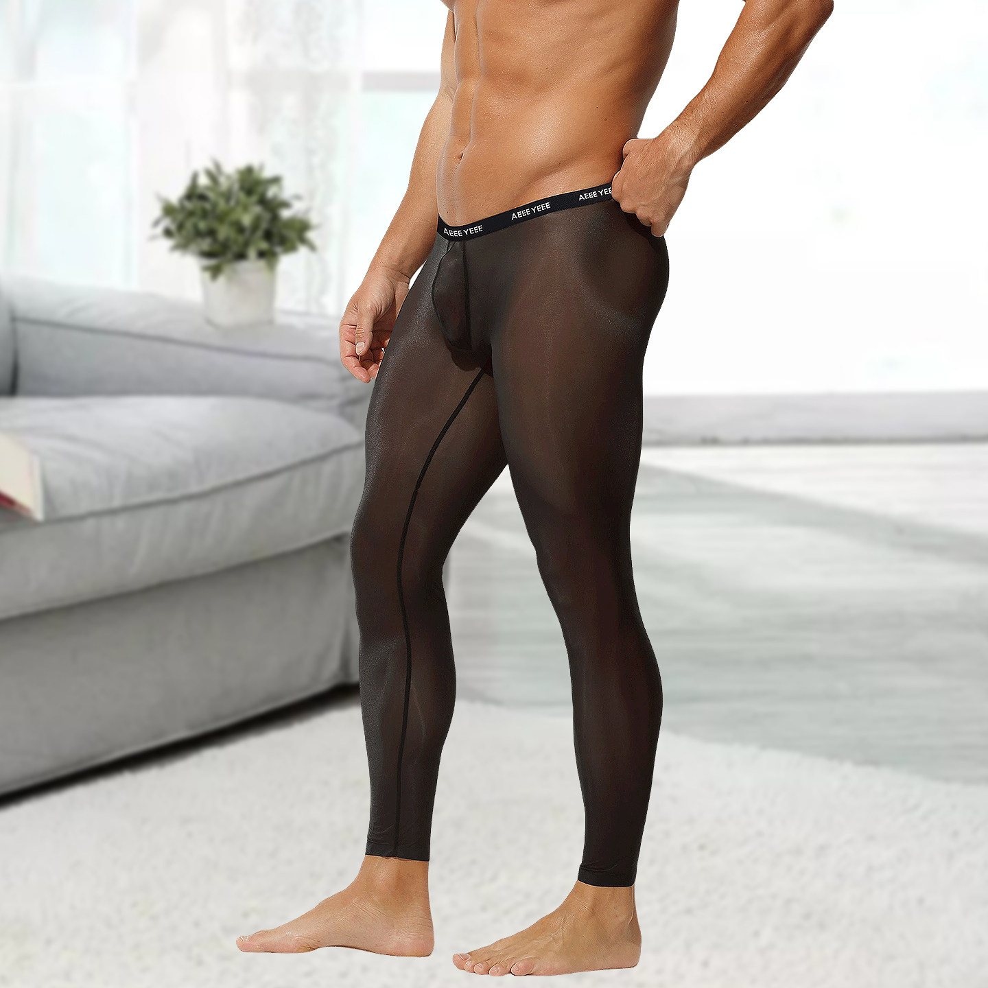 秋裤男超薄冰丝无痕低腰速干透气健身运动打底内穿青年紧身大码